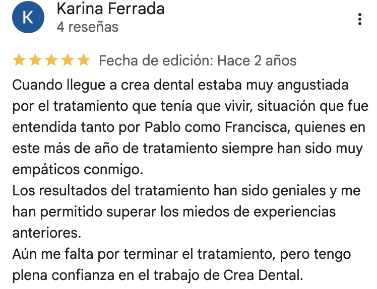 Captura de la reseña de Google de Karina Ferrada